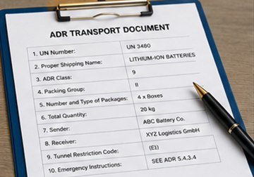 ADR szállítási dokumentumok és adminisztráció lítiumakkumulátor-szállítmányokhoz