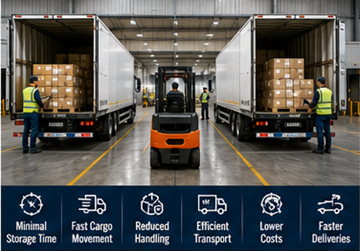Cross-docking raktár, ahol a raklapokat közvetlenül teherautók között mozgatják