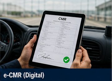 Sofőr táblagépen ír alá digitális CMR okmányt (eCMR) egy logisztikai rendszerben