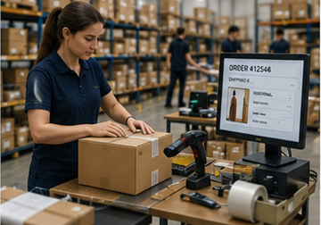 E-kereskedelmi fulfillment központ online vevői rendelések feldolgozásával