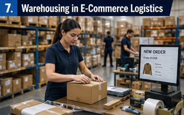 E-kereskedelmi fulfillment raktár, amely online rendelések kiszállításához készíti elő az árukat