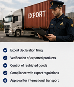 Export rakomány és vámtisztek nemzetközi szállítmányok dokumentumait kezelik