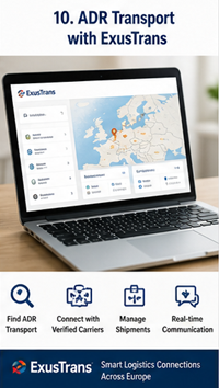 ADR logisztikai platform, amely összekapcsolja a veszélyes árut feladó ügyfeleket és a minősített fuvarozókat Európában