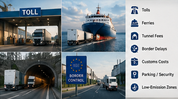 Európai útdíjas utak, kompos szállítás és határlogisztikai költségek nemzetközi fuvaroknál