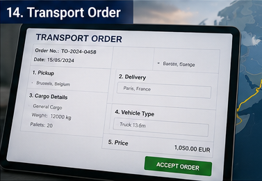 Digitális fuvarmegbízás szállítmányadatokkal, útvonallal és jármű-hozzárendeléssel egy logisztikai platformon