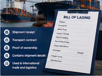 Hajóraklevél (Bill of Lading) fuvarokmány konténerekkel és logisztikai műveletekkel